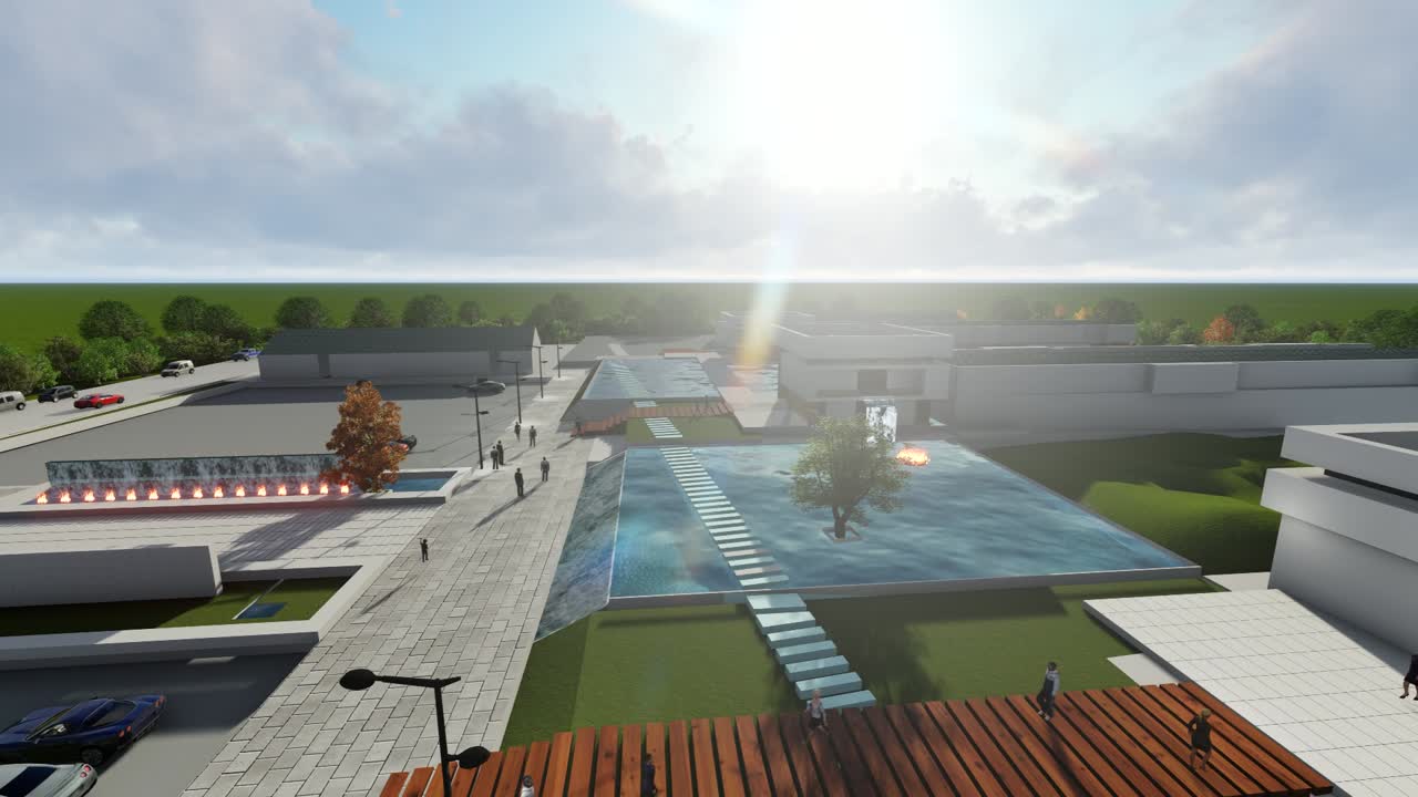An architectural walkthrough approaching the Afarinesh entrance