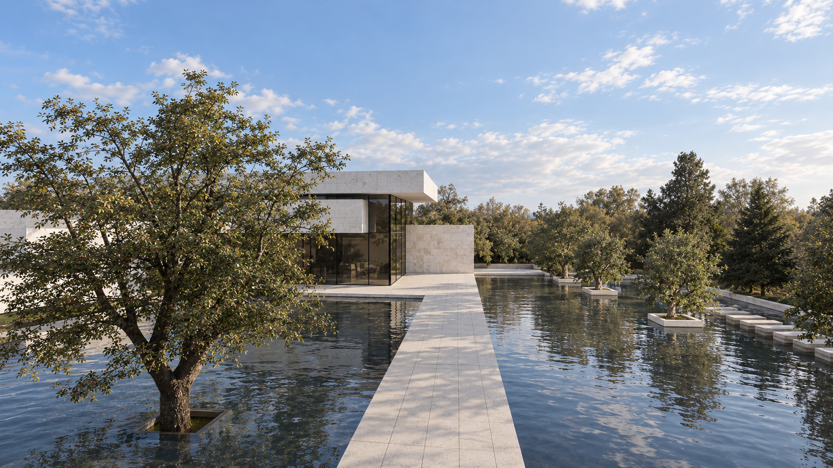 Photoreal reconstruction approaching the glass pavilion