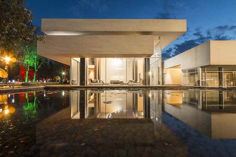 Real project: illuminated pavilion at dusk